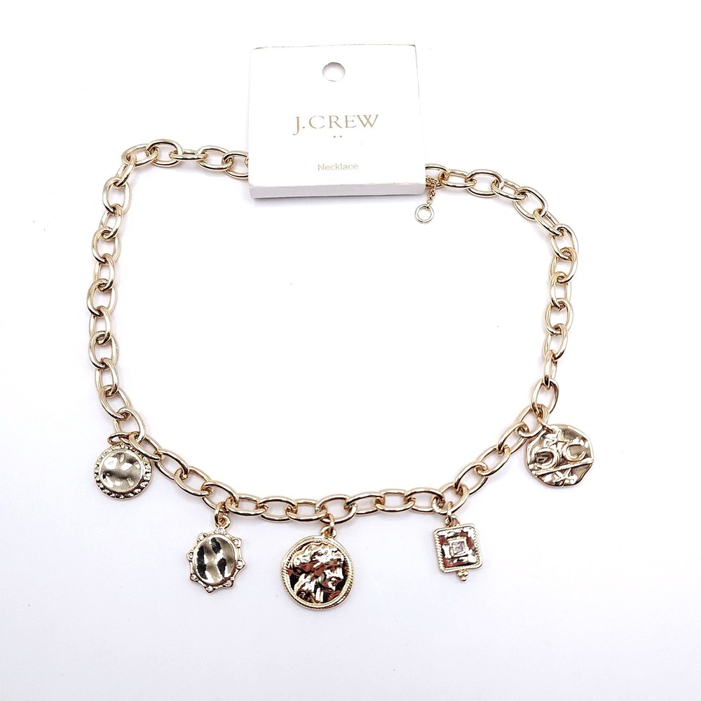 J Crew Gold Charm Necklace Chunky‎ Link Coin Pendant 16in